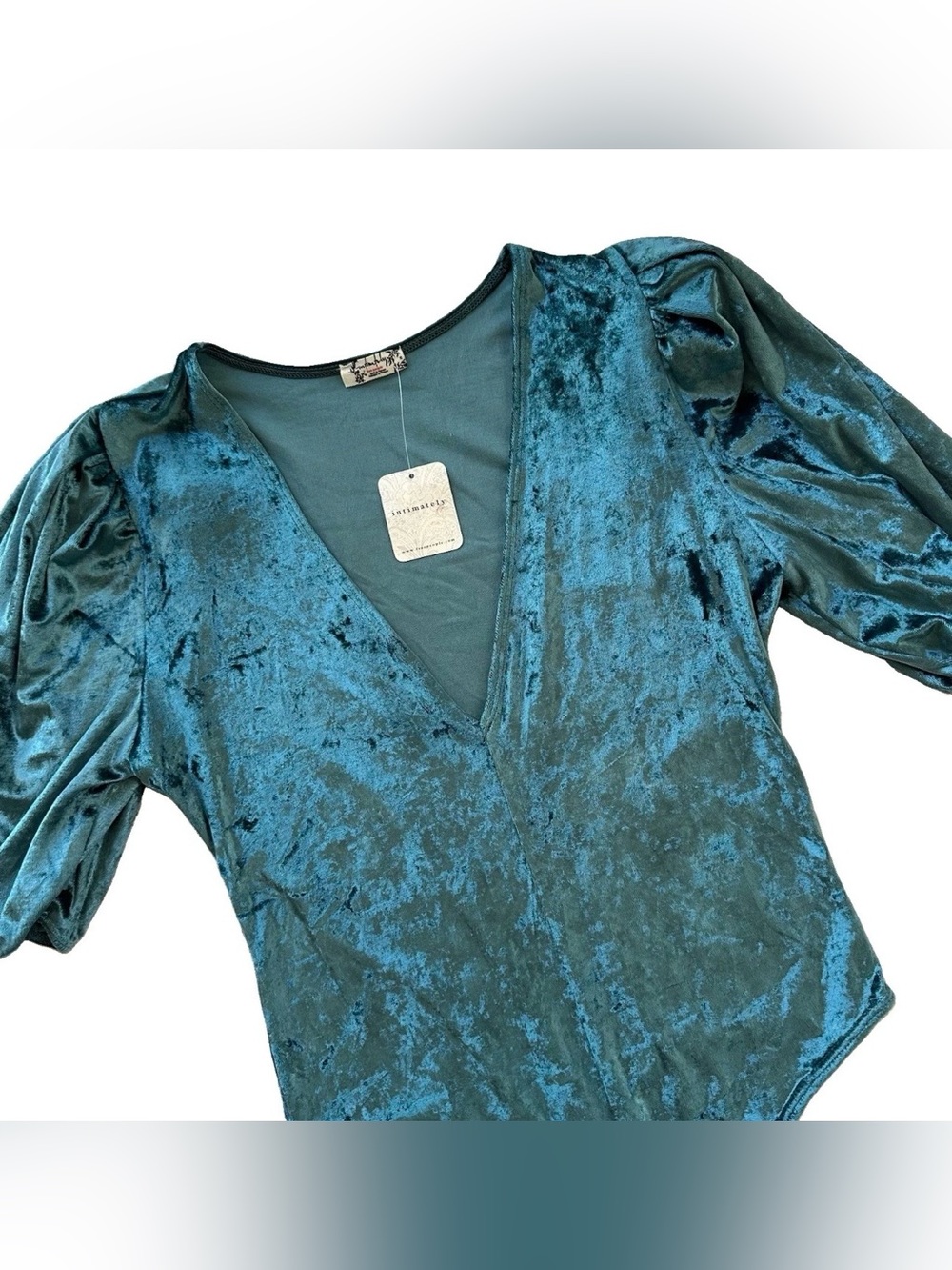 Intimately Free People Bodysuit Don't You Wish Crushed Velvet XS Deep Teal NWT
